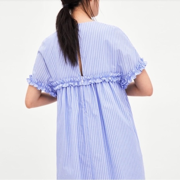 Zara TRF Blue White Striped Short Sleeve Ruffle Coastal Preppy Romper Size L - Picture 4 of 13